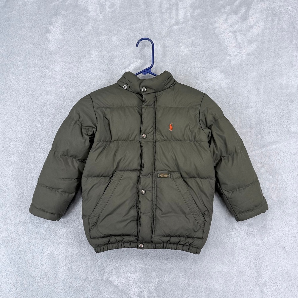 Polo Ralph Lauren Down Puffer Jacket Kids Boys 6 Olive Green Quilted Coat Zip